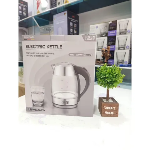 (Bảo Hành 2 Năm) Ấm Đun Siêu Tốc Thủy Tinh 1,8L Lebenlang LBWE2626 Công Suất 2200W - Hàng Chính Hãng