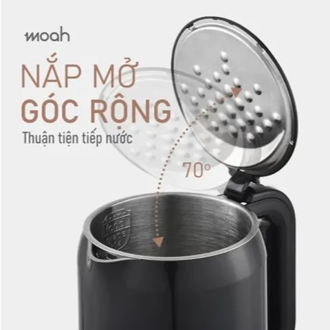 Ấm Đun Siêu Tốc Moah 1.7L MKK8721-BK - Màn Hình LED, 7 Chế Độ Nhiệt Tuỳ Chỉnh, Thép Không Gỉ, An Toàn và Tiện Lợi