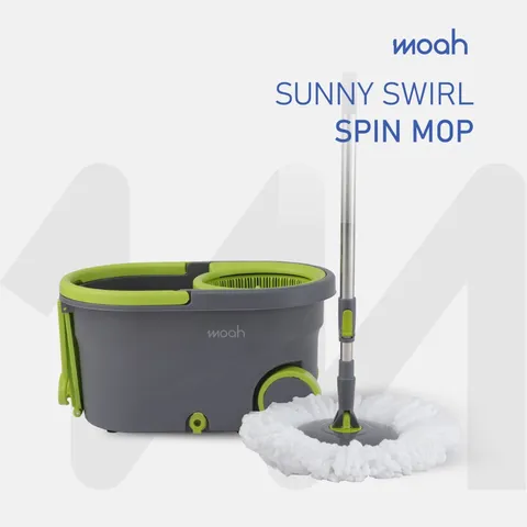 Bộ Cây Lau Nhà Sunny Swirl Spin Mop 2IN1 Moah MLM1239-GR - Thùng Chứa 7 Lít, Bông Lau Microfiber Thấm Nước, Hàng Chính Hãng