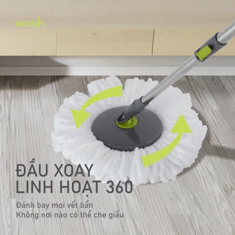 Bộ Cây Lau Nhà Sunny Swirl Spin Mop 2IN1 Moah MLM1239-GR - Thùng Chứa 7 Lít, Bông Lau Microfiber Thấm Nước, Hàng Chính Hãng