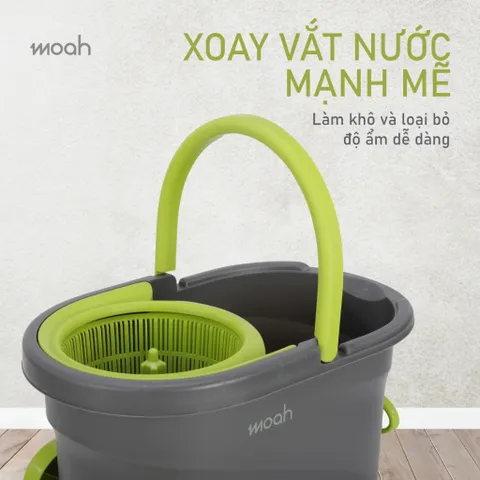 Bộ Cây Lau Nhà Sunny Swirl Spin Mop 2IN1 Moah MLM1239-GR - Thùng Chứa 7 Lít, Bông Lau Microfiber Thấm Nước, Hàng Chính Hãng