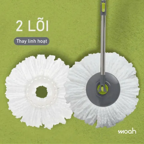 Bộ Cây Lau Nhà Sunny Swirl Spin Mop 2IN1 Moah MLM1239-GR - Thùng Chứa 7 Lít, Bông Lau Microfiber Thấm Nước, Hàng Chính Hãng