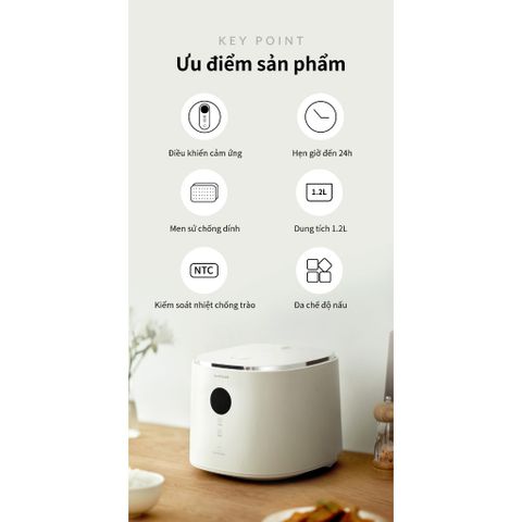 Nồi Cơm Điện LocknLock Bianco Nemo 1,2L EJR384IVY - 6 Chế Độ Thông Minh, Màn Hình LCD, Bảo Hành 2 Năm, An Toàn và Dễ Dùng
