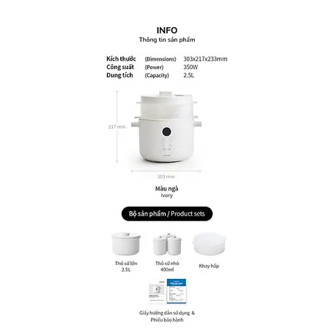 Nồi Nấu Chậm Đa Năng LocknLock Bianco 2.5L EJP164IVY - 7 Chức Năng, Gồm 4 Thố Sứ, Giữ Ấm & Hẹn Giờ 24H