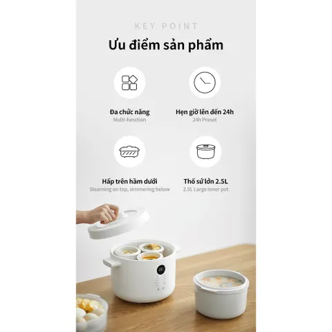 Nồi Nấu Chậm Đa Năng LocknLock Bianco 2.5L EJP164IVY - 7 Chức Năng, Gồm 4 Thố Sứ, Giữ Ấm & Hẹn Giờ 24H