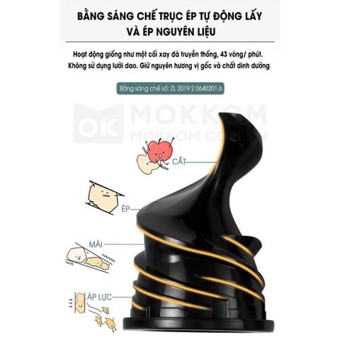 Máy Ép Chậm Trái Cây Mokkom MK-199 - Ép Nguyên Quả, Kiệt Bã 97% - Thiết Kế Gọn Nhẹ, Bảo Hành 1 Năm