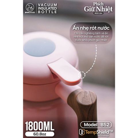 Bình Giữ Nhiệt 2Good B52 Cao Cấp 1,8L - Inox 304 Giữ Nóng Lạnh 24h, Thiết Kế Thời Trang, Bảo Hành 5 Năm