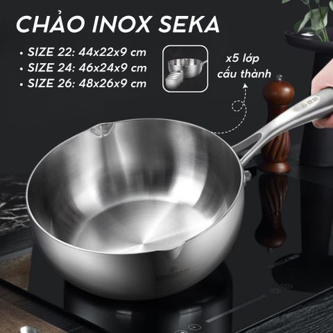 Chảo Sâu Lòng Nguyên Khối SEKA SK6030 - Chảo Inox Chống Dính Vĩnh Cửu Dùng Cho Mọi Loại Bếp - Hàng Chính Hãng Cao Cấp