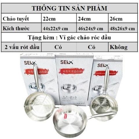Chảo Sâu Lòng Nguyên Khối SEKA SK6030 - Chảo Inox Chống Dính Vĩnh Cửu Dùng Cho Mọi Loại Bếp - Hàng Chính Hãng Cao Cấp