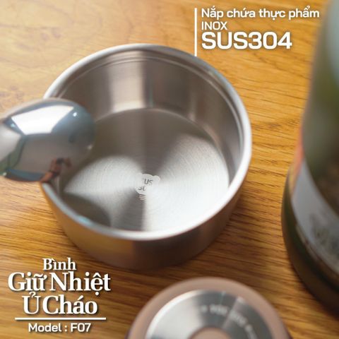 Bình Giữ Nhiệt 2GOOD F07 800ml Inox Cao Cấp 316 - Kèm Thìa và Túi Giữ Nhiệt, Giữ Nóng 10h, Lạnh 24h