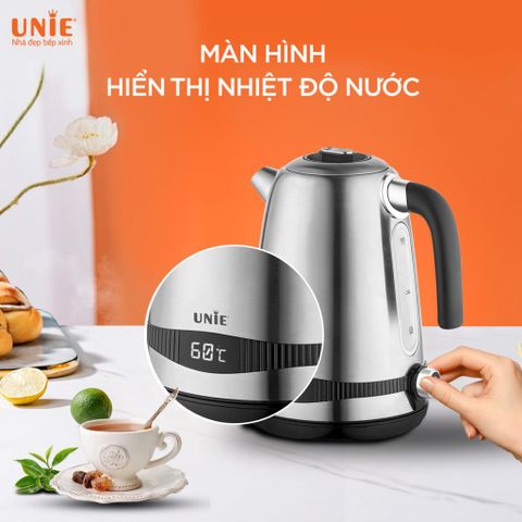 Ấm Siêu Tốc Unie UEK1761S 1.7L - Nhiệt Độ Có Thể Điều Chỉnh, Màn Hình LED, Inox 304, Công Suất 2200W, Bảo Hành 12 Tháng