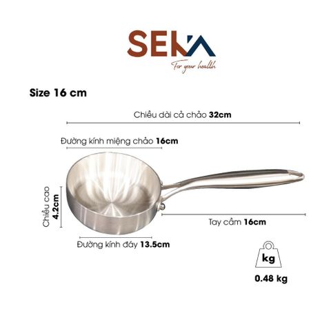 Chảo Inox Cạn Lòng SEKA SK6030 - 5 Lớp Nguyên Khối, Đường Kính 16cm/22cm/26cm, Chất Liệu Cao Cấp, Dùng Tất Cả Các Loại Bếp