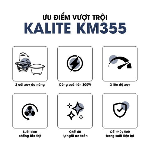 Máy Xay Thịt 2 Cối 2L Kalite KM355, Đa Chức Năng -  300W Kèm Dụng Cụ Đánh Ruốc - Hàng Chính Hãng