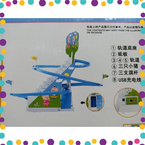 987-1 Đồ chơi heo nhảy bậc thang, trượt cầu trượt chạy bằng pin có đèn và nhạc