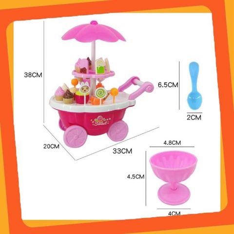 Đồ chơi đồ hàng xe đẩy bán kem chạy bằng pin có đèn và nhạc 668-25