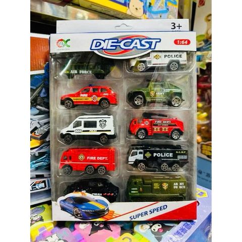 Đồ chơi mô hình xe 10 chiếc xe ô tô sắt chạy đà Die Cast Super Speed 1:64 625