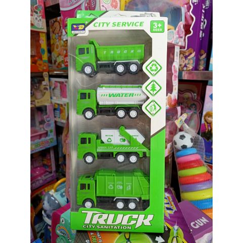 Hộp 4 xe ô tô đồ chơi chạy đà 818-1D 828-1D 838-1D xe công trình, cứu hỏa, môi trường