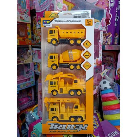 Hộp 4 xe ô tô đồ chơi chạy đà 818-1D 828-1D 838-1D xe công trình, cứu hỏa, môi trường