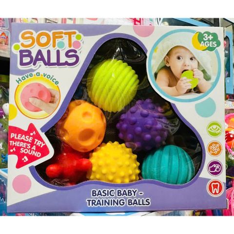 Đồ chơi 6 quả bóng chút chít bằng cao su mềm phát âm thanh 1866 Soft Balls have a voice