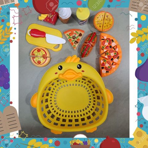 Đồ Chơi Cắt Bánh Pizza đựng trong rổ màu Vàng #2242-3