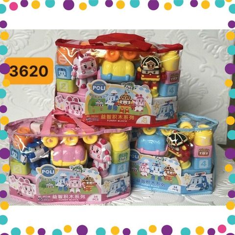 Túi Đồ Chơi Xếp Hình Robocar Poli 34Pcs #3620 Chọn Màu Ngẫu Nhiên