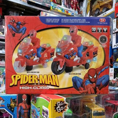 Siêu nhân người nhện Spider man đi xe máy chạy bằng pin có đèn và nhạc, chọn ngẫu nhiên 498-1 HX28198
