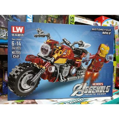 Đồ chơi lắp ráp 2015-01 2015-02 xe máy siêu nhân người nhện Spider man và người sắt Iron man có 2 phân loại