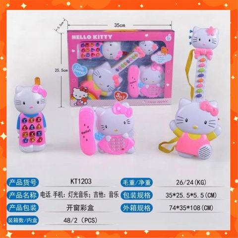 Đồ chơi đàn guitar Hello Kitty #KT1203 hoạt động bằng pin có đèn và nhạc