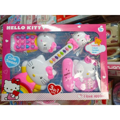Đồ chơi đàn guitar Hello Kitty #KT1203 hoạt động bằng pin có đèn và nhạc