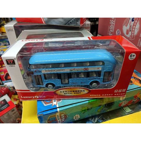 Xe ô tô buýt 2 tầng chất liệu hợp kim, chạy bằng đà, có đèn và nhạc, cửa mở, giao màu ngẫu nhiên 6008 bus