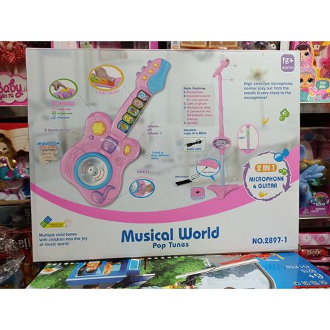 Đồ chơi 2in1 đàn guitar và microphone cho bé tập hát 2897-1