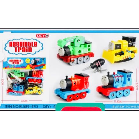 Bộ ô tô đồ chơi 4 cái đầu tàu hỏa Thomas và tua vít tháo lắp RL589-17