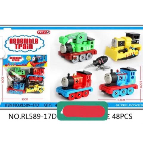 Bộ ô tô đồ chơi 4 cái đầu tàu hỏa Thomas và tua vít tháo lắp RL589-17