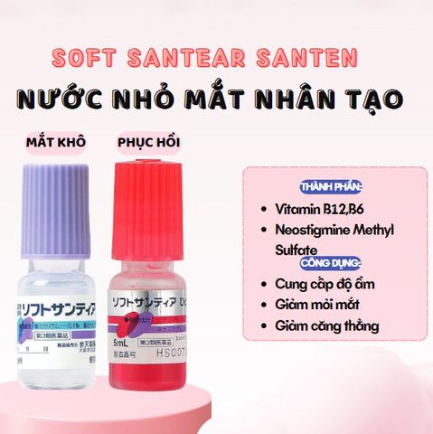 Nước Nhỏ Mắt Nhân Tạo Santen Soft Santear Nhật Bản - Giảm Khô Mắt, Dị Ứng, Mỏi Mắt, Hỗ Trợ Đeo Kính Áp Tròng, Hộp 4 Lọ 5ml