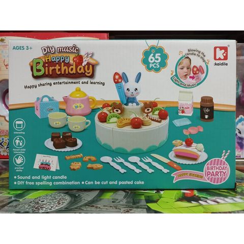 BÁNH SINH NHẬT 65 CHI TIẾT ĐỒ CHƠI CHO BÉ CÓ ĐÈN VÀ NHẠC KÈM PIN (G673A)
