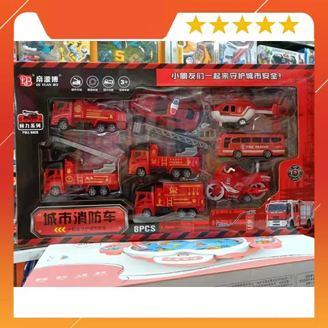 Bộ 8 Xe đồ chơi chạy đà phương tiện cứu hỏa #168-409