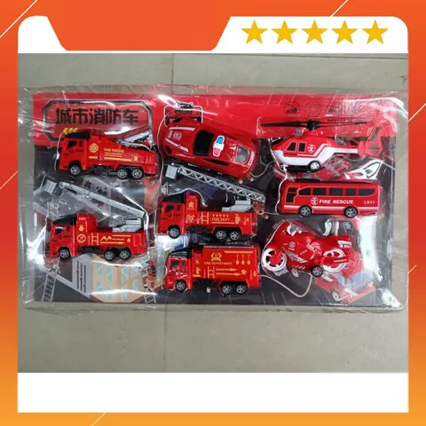 Bộ 8 Xe đồ chơi chạy đà phương tiện cứu hỏa #168-409