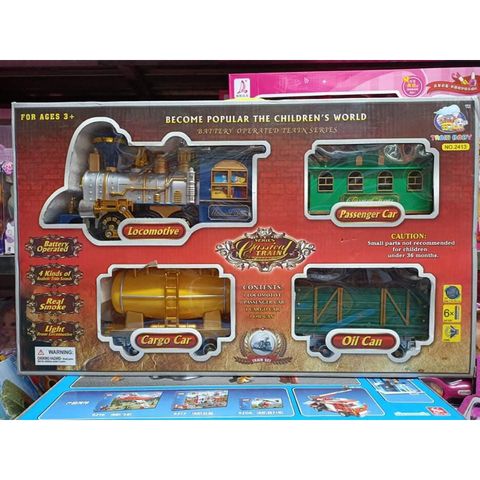 Tàu hỏa xe lửa 4 toa chạy bằng pin mã 2413 có đèn và âm thanh, Shop tặng kèm pin