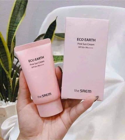 Kem Chống Nắng Giảm Dầu Nâng Tone Da Sáng Hồng The Saem Eco Earth Power Pink Sun Cream SPF50+/PA++++ - Sản Phẩm Chăm Sóc Da Tự Nhiên 50Gr