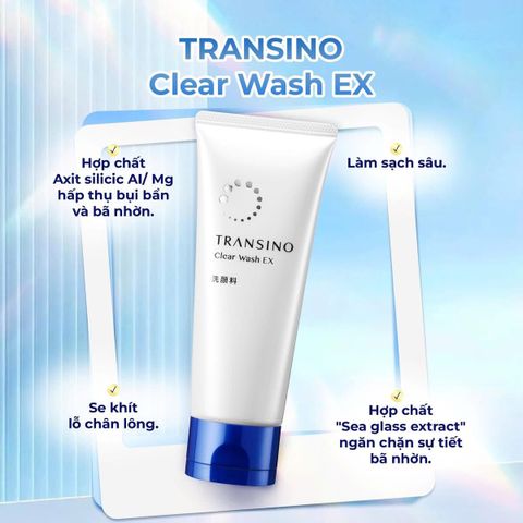 Sữa Rửa Mặt Transino Clear Wash Ex 100GR Nhật Bản - Làm Sạch Sâu, Cấp Ẩm Da, Dưỡng Sáng, Chất Lượng Cao, Mỹ Phẩm Nổi Tiếng