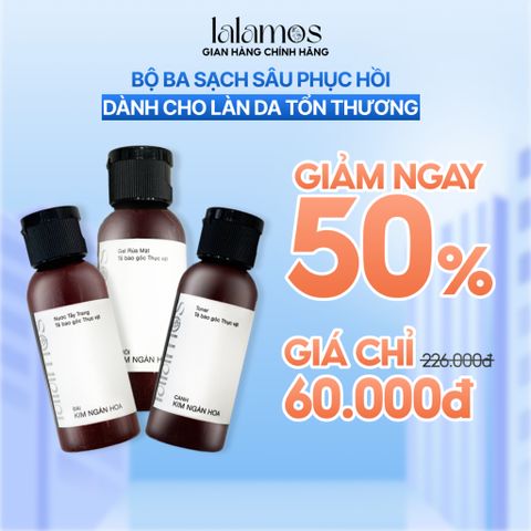 Bộ Sản Phẩm Làm Đẹp Lalamos Mini Size: Nước Tẩy Trang, Sữa Rửa Mặt & Toner Kim Ngân Hoa 50ml - Dưỡng Ẩm & Ngăn Ngừa Mụn