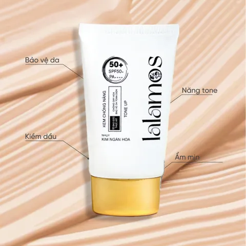 Kem Chống Nắng Nâng Tone Lalamos Nhụy Kim Ngân Hoa SPF 50+ PA++++ 50ml - Dưỡng ẩm, Bảo vệ Da và Thay Thế Kem Nền