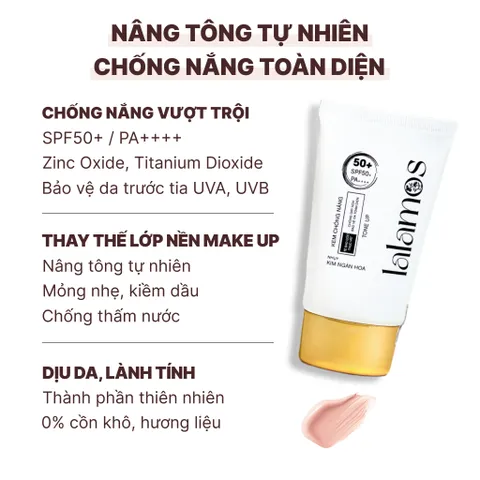 Kem Chống Nắng Nâng Tone Lalamos Nhụy Kim Ngân Hoa SPF 50+ PA++++ 50ml - Dưỡng ẩm, Bảo vệ Da và Thay Thế Kem Nền