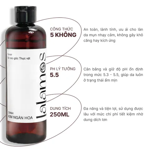 Toner Cánh Kim Ngân Hoa Lalamos 250ml - Dưỡng Ẩm và Se Khít Lỗ Chân Lông, Phù Hợp Cho Da Nhạy Cảm