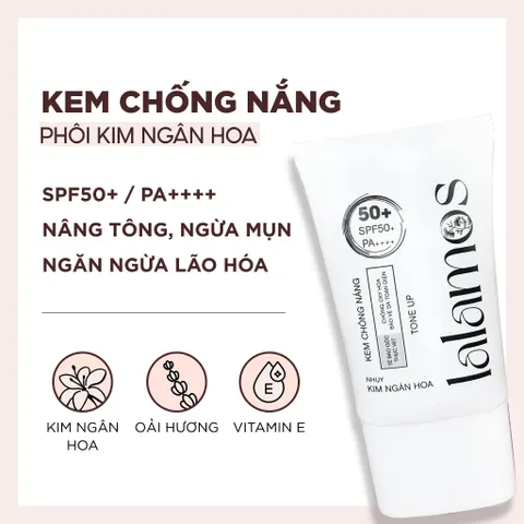 Kem Chống Nắng Lalamos Nhụy Kim Ngân Hoa White Tone-Up SPF 50+ PA++++ 50ml - Bảo Vệ Da, Nâng Tông Trắng Sáng Tự Nhiên