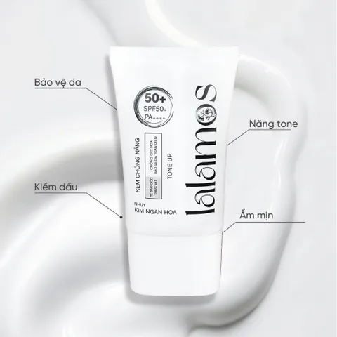 Kem Chống Nắng Lalamos Nhụy Kim Ngân Hoa White Tone-Up SPF 50+ PA++++ 50ml - Bảo Vệ Da, Nâng Tông Trắng Sáng Tự Nhiên