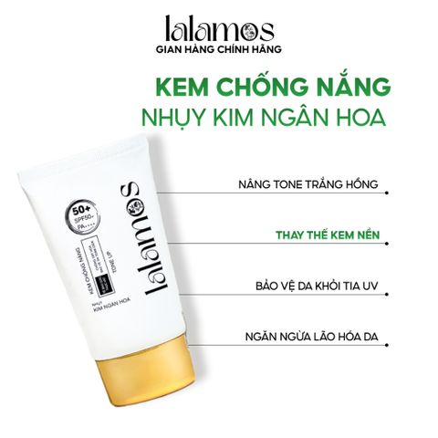Combo Chăm Sóc Da Trắng Hồng Lalamos - Sữa Rửa Mặt 280ml & Kem Chống Nắng Nhụy Kim Ngân Hoa Nâng Tone SPF 50+ 50ml