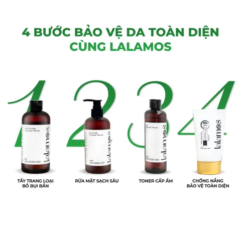 Combo Chăm Sóc Da Trắng Hồng Lalamos - Sữa Rửa Mặt 280ml & Kem Chống Nắng Nhụy Kim Ngân Hoa Nâng Tone SPF 50+ 50ml