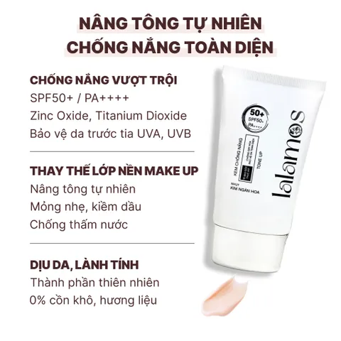 Kem Chống Nắng Lalamos Nhụy Kim Ngân Hoa Tone Up Unisex SPF 50+ PA++++ - Bảo Vệ Da, Nâng Tông, Dưỡng Ẩm - 50ml
