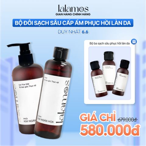 Combo Cấp Ẩm Lalamos - Sữa Rửa Mặt Phôi Kim Ngân Hoa 280ml & Toner Cánh Kim Ngân Hoa 250ml, Dưỡng Ẩm, Se Khít Lỗ Chân Lông